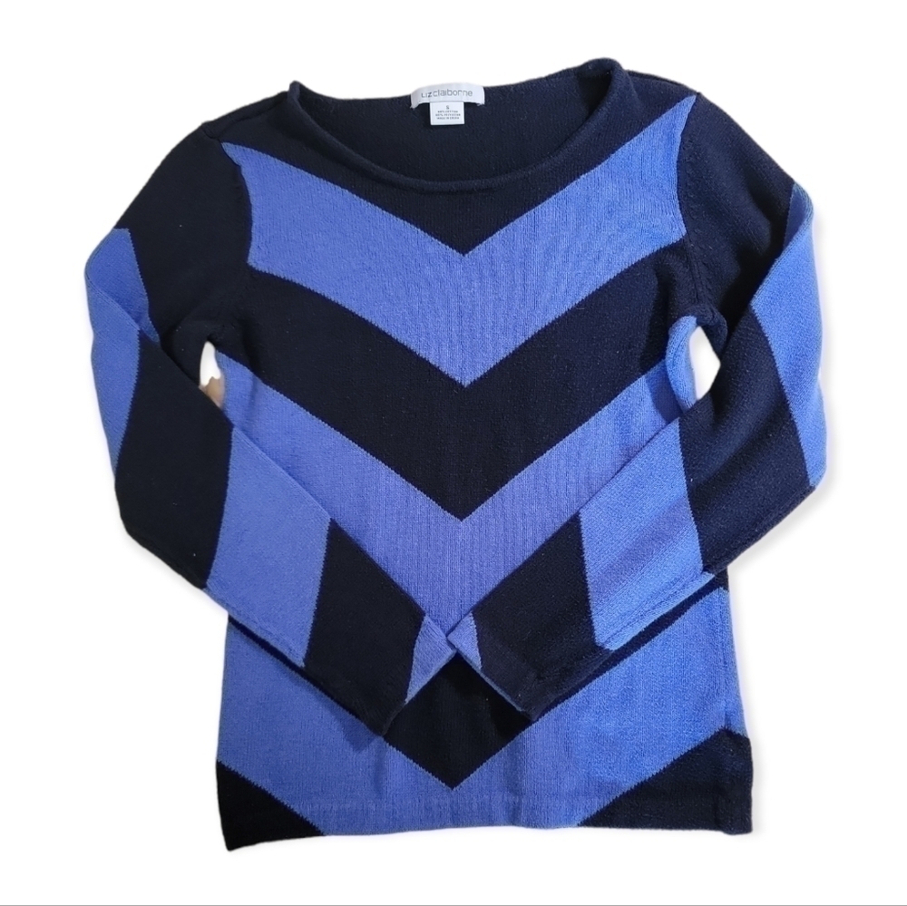 𝅺Blue Geometric Knit Long Sleeve Sweater